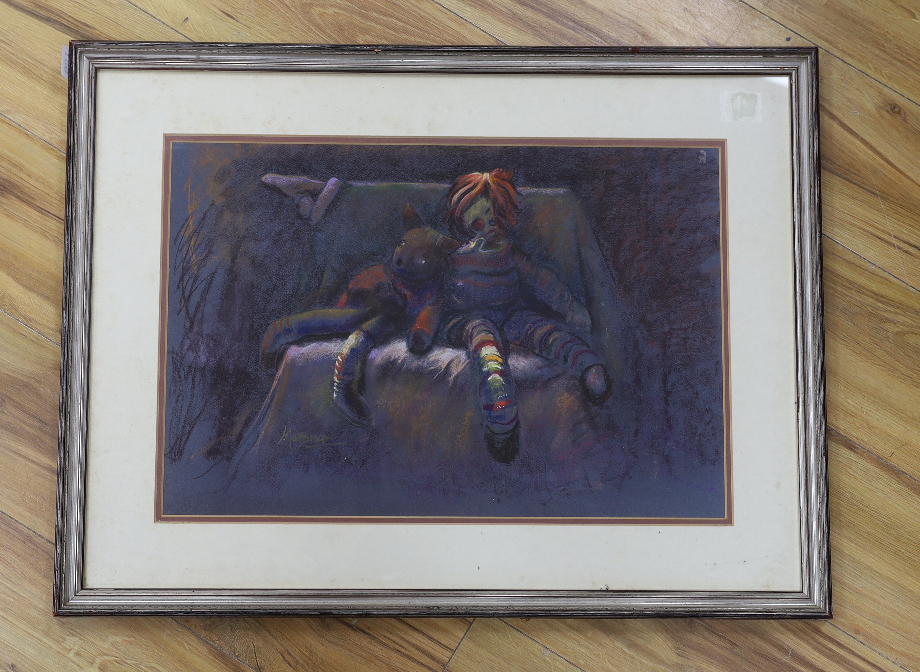 Matt Bruce (b.1915), pastel, 'The Rag Dolls', label to reverse, 35 x 52cm